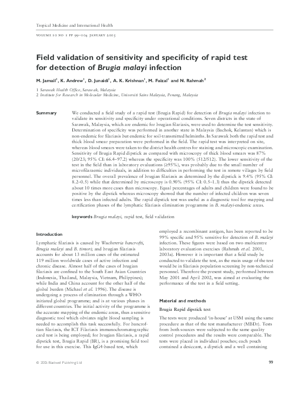 (PDF) Field validation of sensitivity and specificity of rapid test for ...