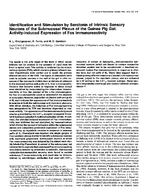 Curated visual reference: Gallery Detail: Pdf Identification And Stimulation By Serotonin Of Intrinsic Sensory Neurons