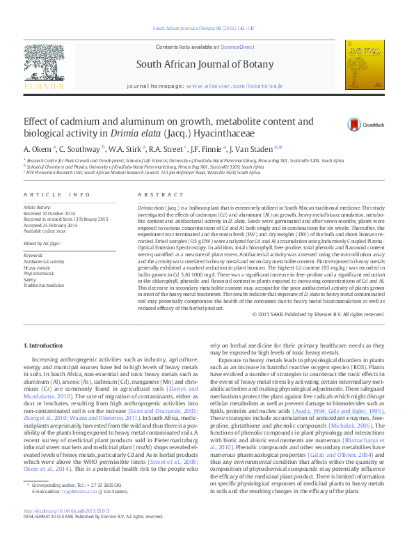 (PDF) Effect of cadmium and aluminum on growth, metabolite content and ...