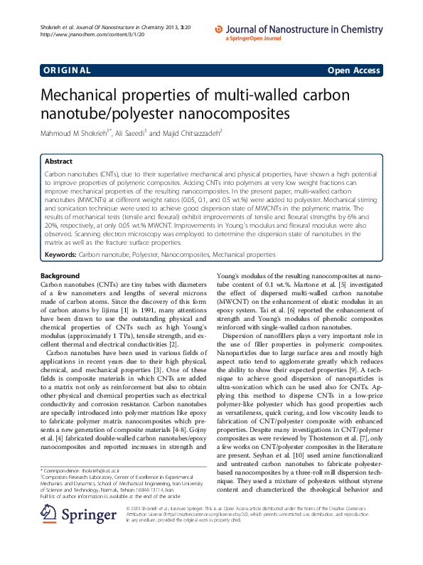 (PDF) Mechanical properties of multi-walled carbon nanotube/polyester ...