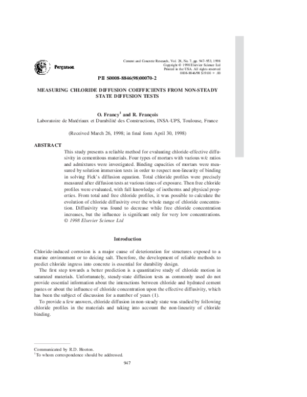 (PDF) Measuring chloride diffusion coefficients from non-steady state ...