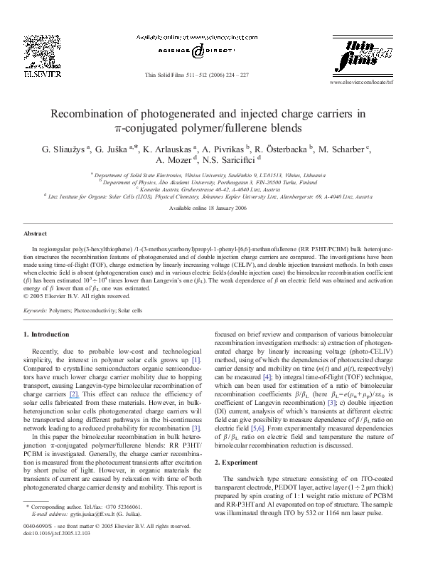 (PDF) Recombination of photogenerated and injected charge carriers in π ...