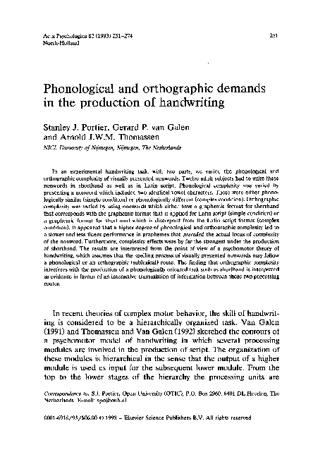 (PDF) Phonological and orthographic demands in the production of ...