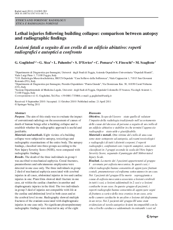 (PDF) Lethal injuries following building collapse: comparison between ...