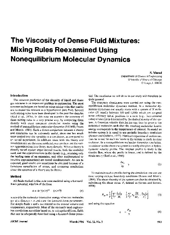(PDF) The viscosity of dense fluid mixtures Mixing rules reexamined