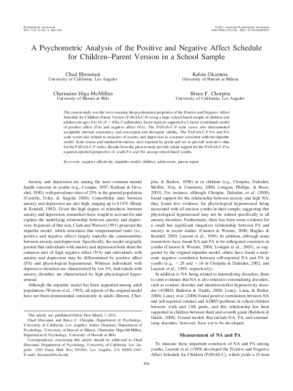  pdf a psychometric analysis of the positive and negative affect