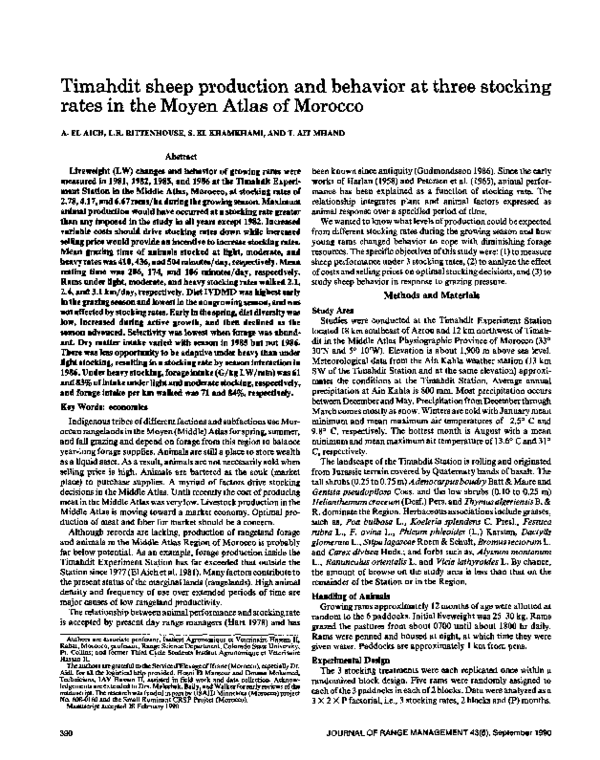 (PDF) Timahdit Sheep Production and Behavior at Three Stocking Rates in ...