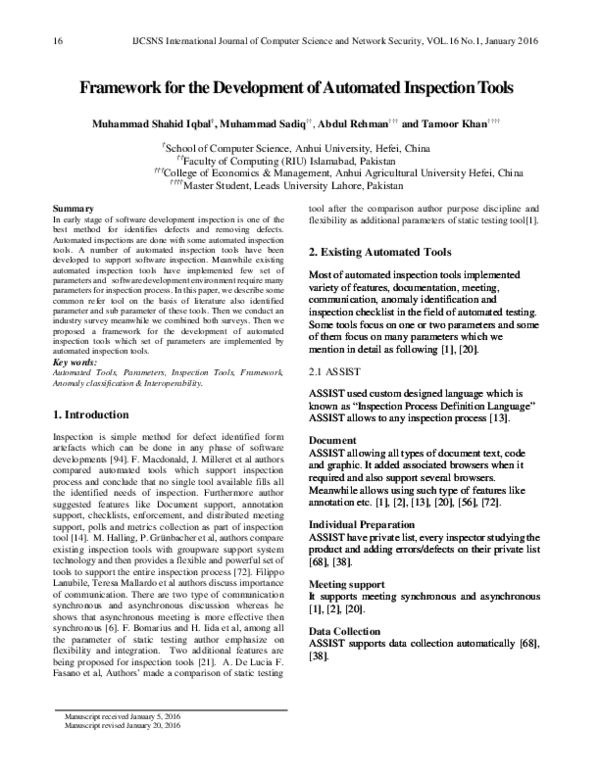 (PDF) Framework for the Development of Automated Inspection Tools