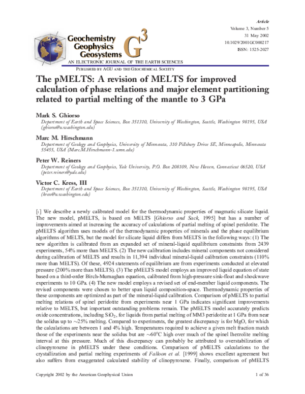 (PDF) The pMELTS: A revision of MELTS for improved calculation of phase ...