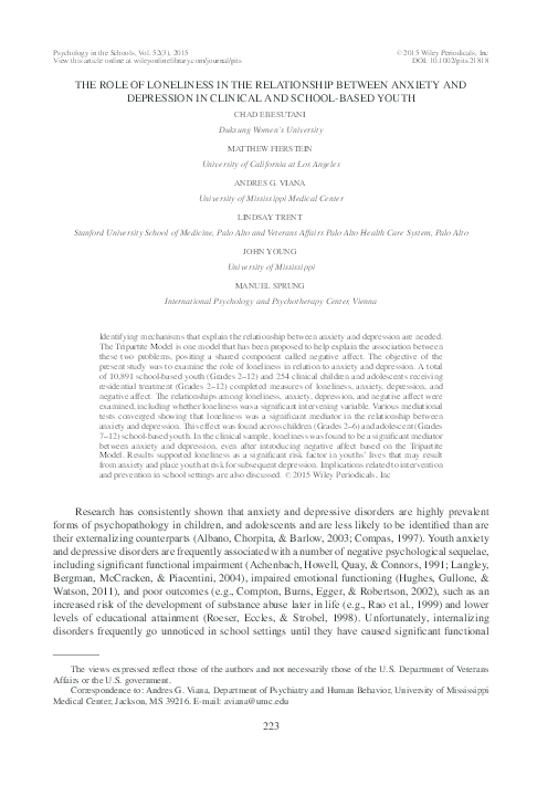 (PDF) The Role Of Loneliness In The Relationship Between Anxiety And ...