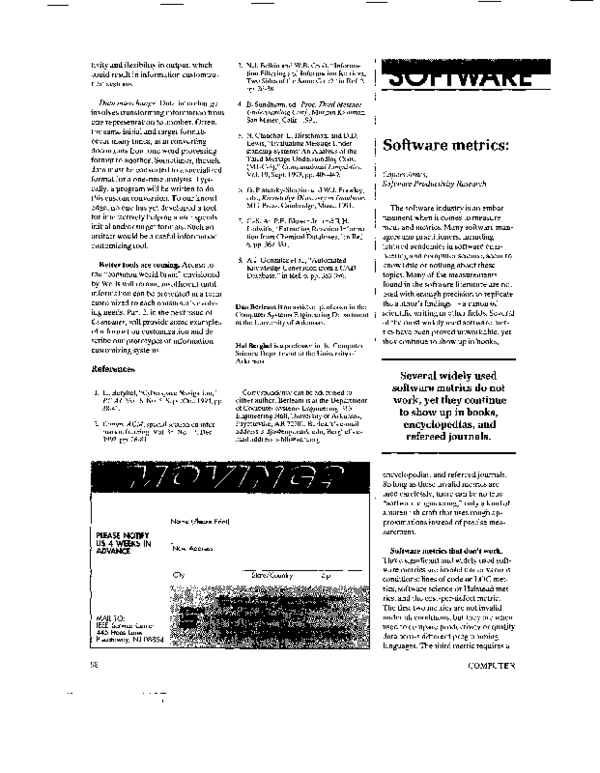 (PDF) Software metrics good, bad and missing Capers Jones Academia.edu