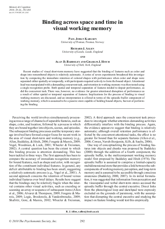 (PDF) Binding across space and time in visual working memory