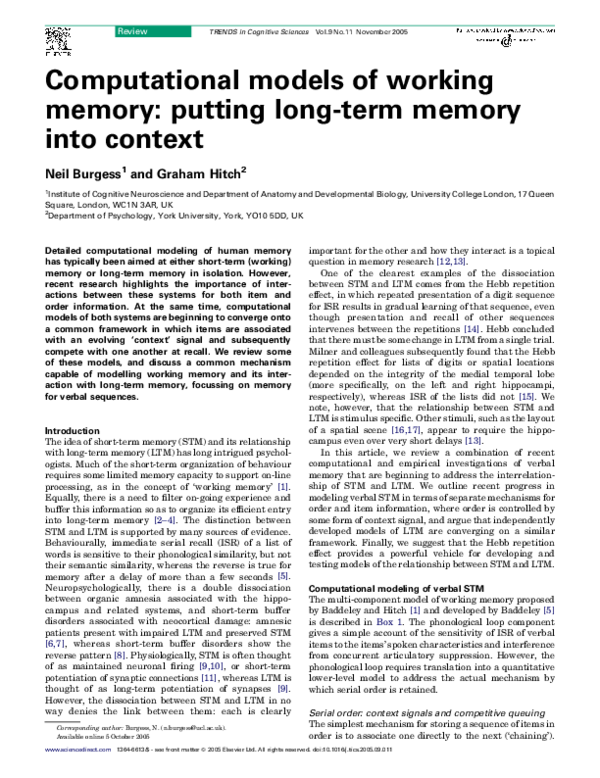 (PDF) Computational models of working memory: putting long-term memory ...
