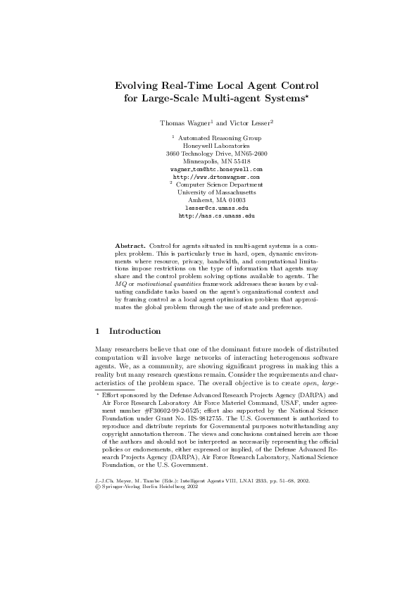 (PDF) Evolving Real-Time Local Agent Control for Large-Scale Multi ...