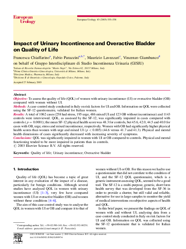 (PDF) Impact of Urinary Incontinence and Overactive Bladder on Quality ...