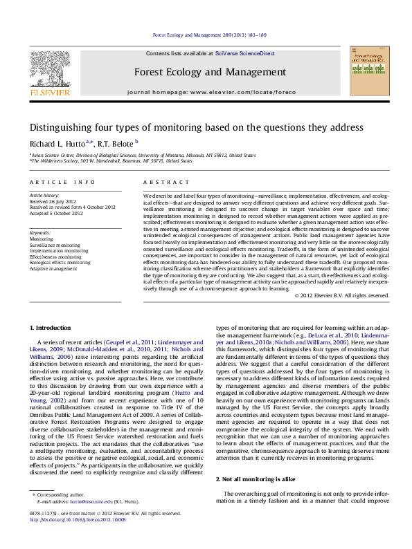(PDF) Distinguishing four types of monitoring based on the questions