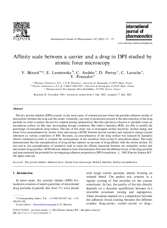 (PDF) Affinity scale between a carrier and a drug in DPI studied by ...