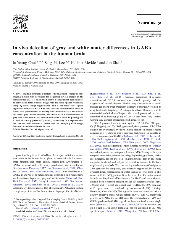(PDF) In vivo detection of gray and white matter differences in GABA ...
