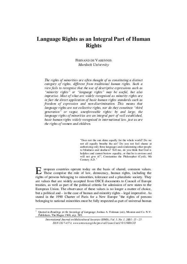 (PDF) 6 Language Rights as an Integral Part of Human RightsA Legal