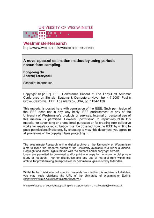 (PDF) A Novel Spectral Estimation Method by Using Periodic Nonuniform ...
