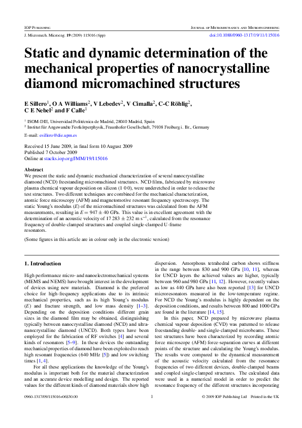 (PDF) Static and dynamic determination of the mechanical properties of ...
