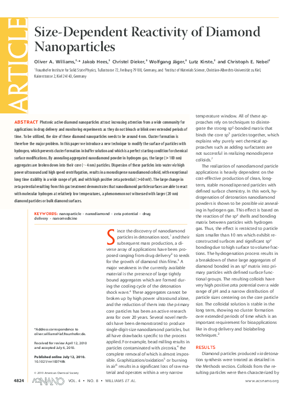 (PDF) Size-Dependent Reactivity of Diamond Nanoparticles