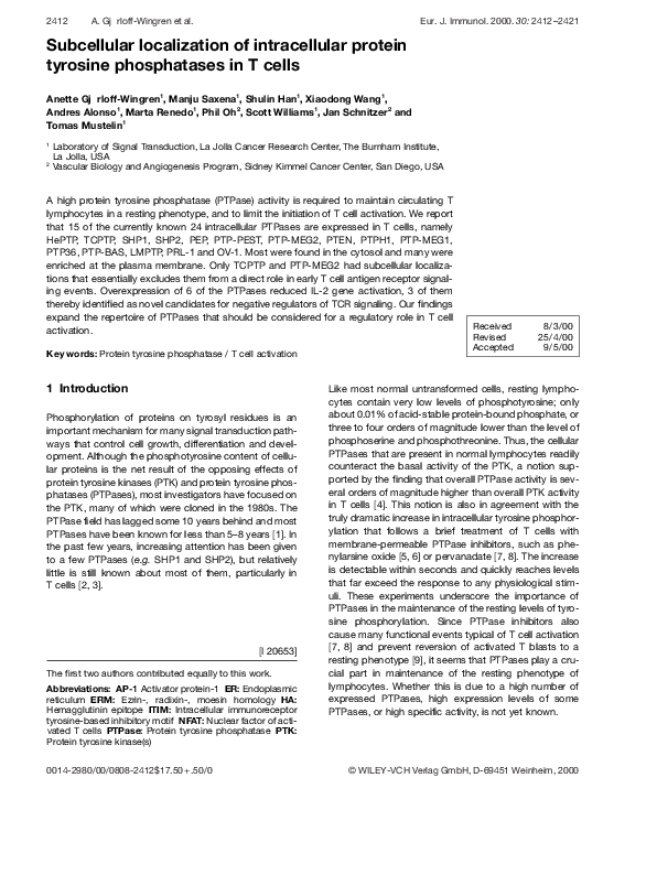 (PDF) Subcellular localization of intracellular protein tyrosine ...