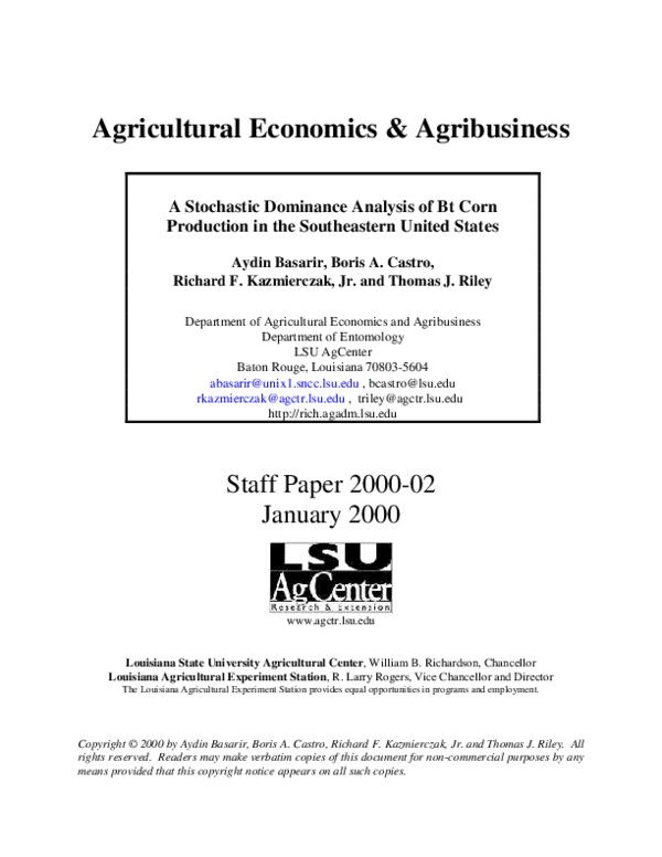 (PDF) A Stochastic Dominance Analysis of Bt Corn Production in the