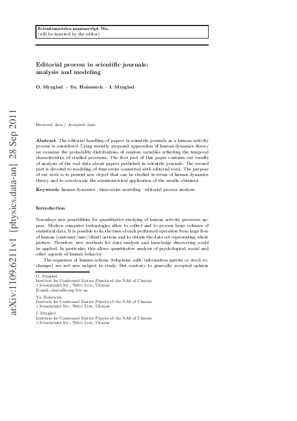 (PDF) Editorial process in scientific journals analysis and modeling