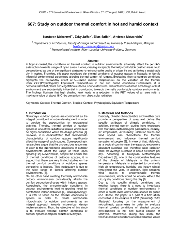(PDF) Study on Outdoor Thermal Comfort in Hot and Humid Context