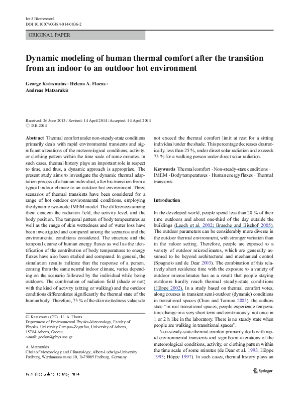(PDF) Dynamic modeling of human thermal comfort after the transition ...