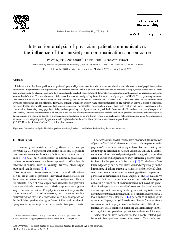 (PDF) Interaction analysis of physicianpatient communication the