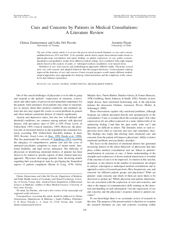 (PDF) Cues and concerns by patients in medical consultations A