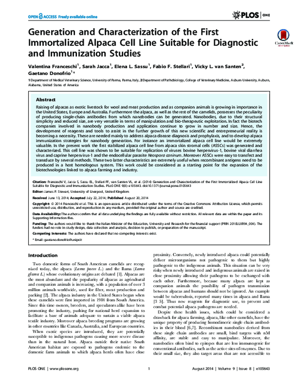 (PDF) Generation and Characterization of the First Immortalized Alpaca ...