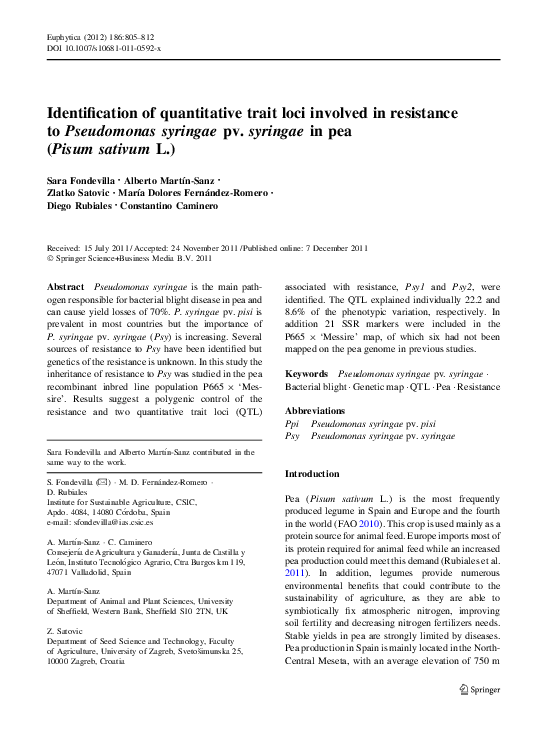 (PDF) Identification of quantitative trait loci involved in resistance ...
