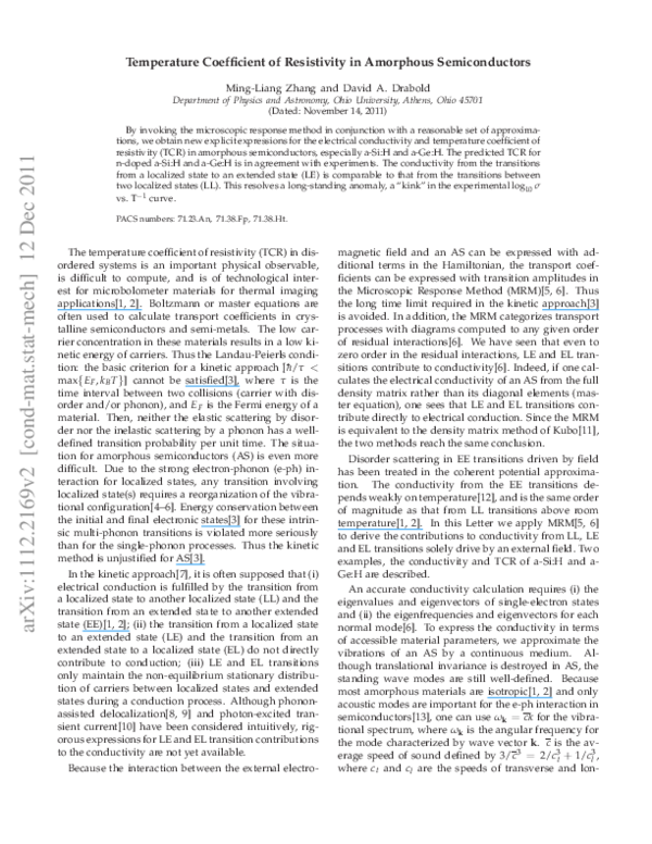 (PDF) Temperature Coefficient of Resistivity in Amorphous Semiconductors