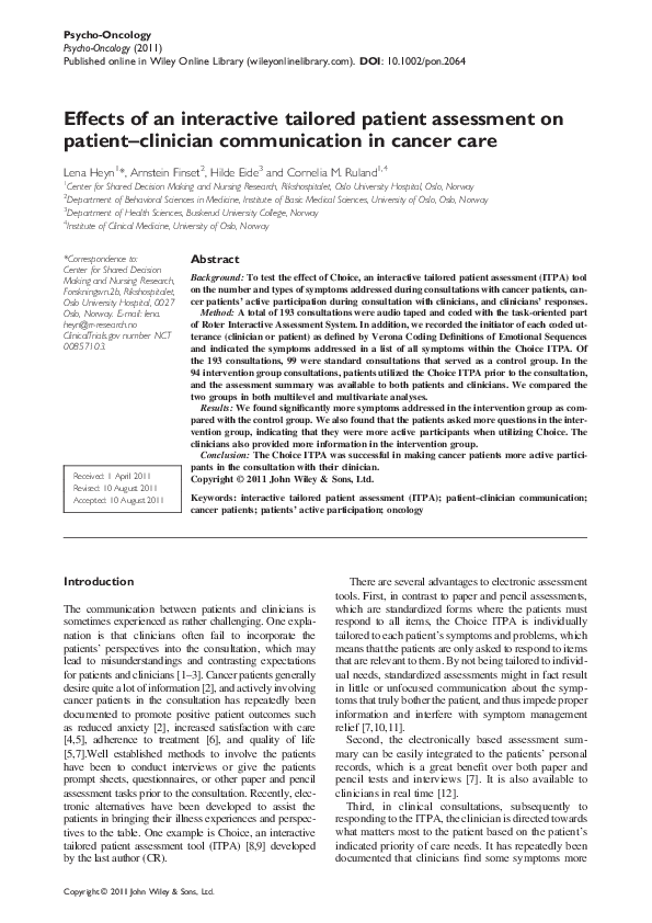 (PDF) Effects of an interactive tailored patient assessment on patient