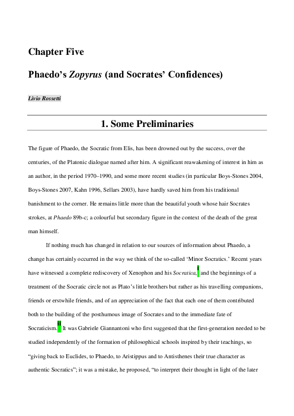(PDF) Phaedo’s Zopyrus (and Socrates’ Confidences) [ 2015 ]