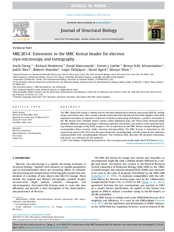 (PDF) MRC2014: Extensions to the MRC format header for electron cryo ...