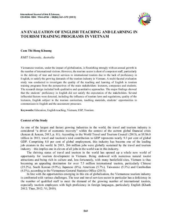 (PDF) AN EVALUATION OF ENGLISH TEACHING AND LEARNING IN TOURISM ...