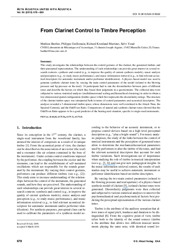 (PDF) From Control to Timbre Perception Richard Kronland