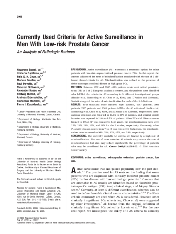 (PDF) Currently used criteria for active surveillance in men with low ...