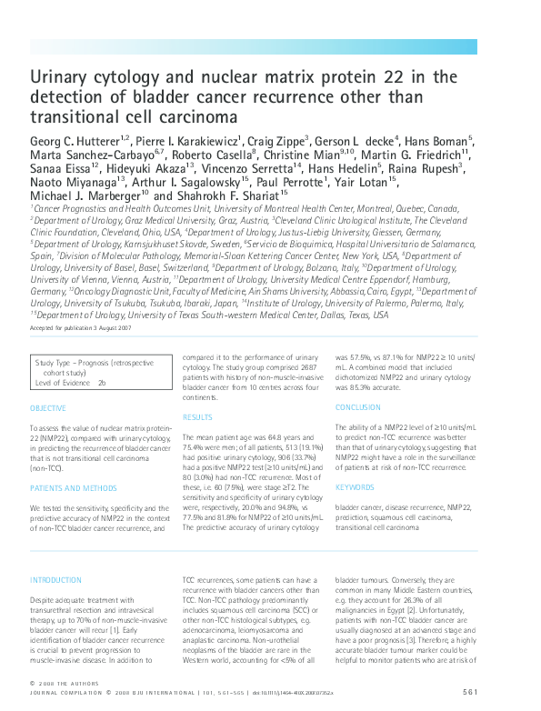 (PDF) Urinary cytology and nuclear matrix protein 22 in the detection ...