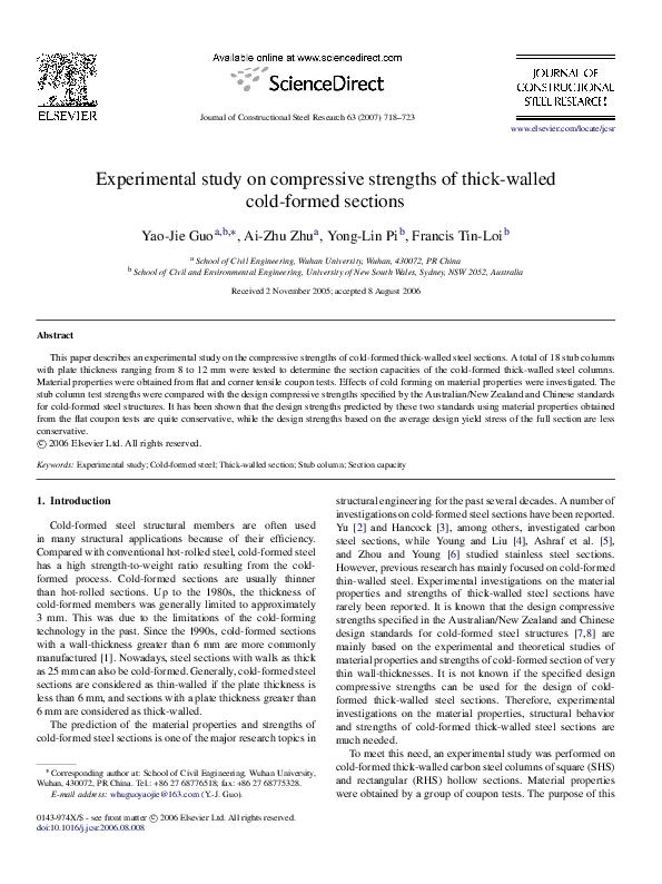 (PDF) Experimental study on compressive strengths of thick-walled cold ...