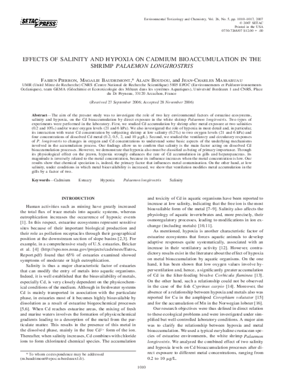 (PDF) EFFECTS OF SALINITY AND HYPOXIA ON CADMIUM BIOACCUMULATION IN THE