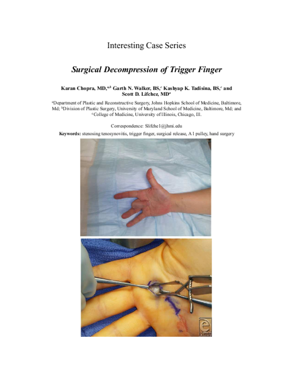 (PDF) Surgical decompression of trigger finger