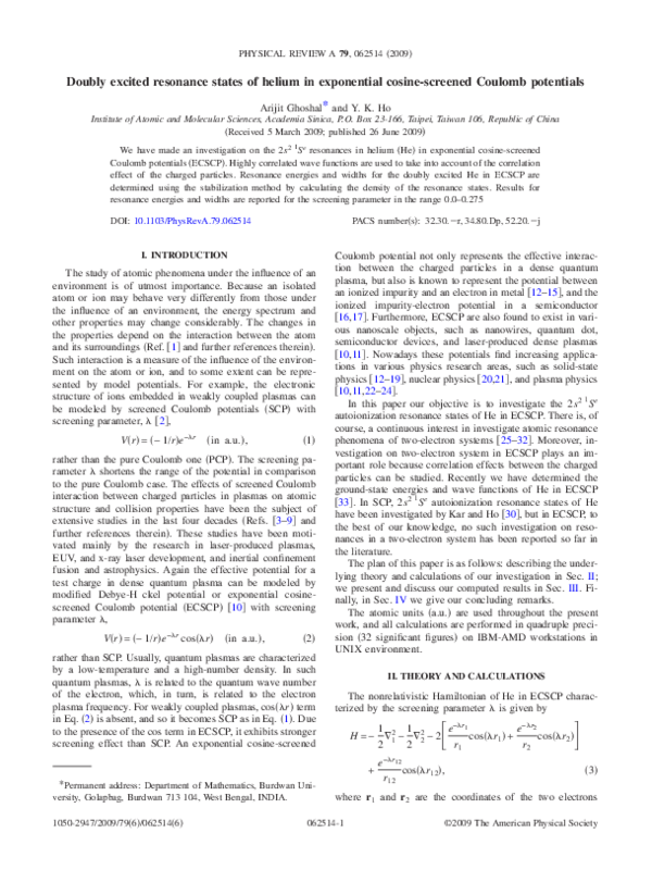 (PDF) Doubly excited resonance states of helium in exponential cosine ...