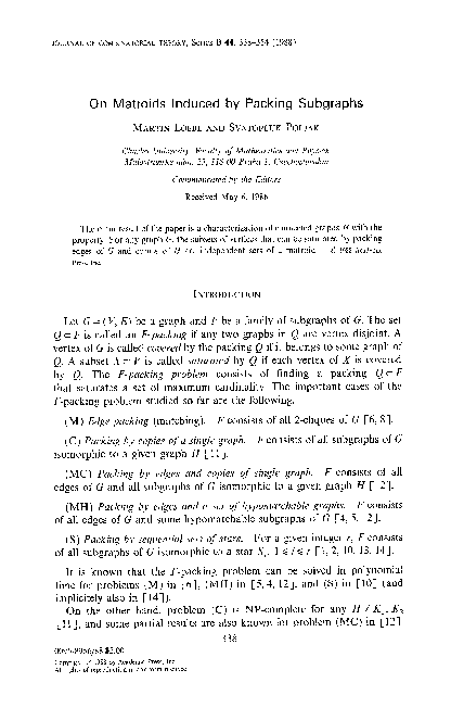 (PDF) On matroids induced by packing subgraphs