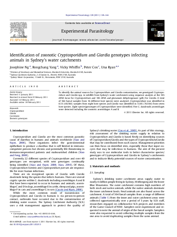 (PDF) Identification of zoonotic Cryptosporidium and Giardia genotypes ...