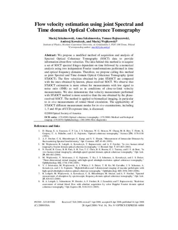 (PDF) Flow velocity estimation using joint Spectral and Time domain